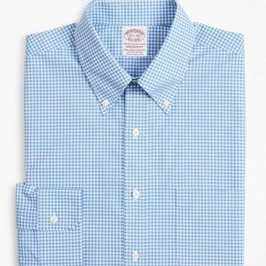 Brooks Brothers Stretch Regent Dress Shirt, Non-Iron, Blue Gingham, 17.5 x 35